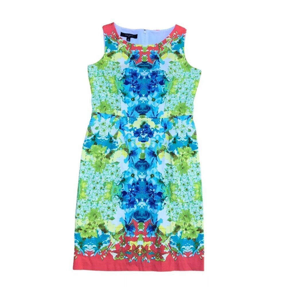 NINE WEST Straight Pencil Dress Women's 10 Floral Knee Length Cotton Sleeveless‍